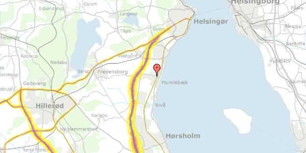 Trafikstøjkort på Baunebjergvej 117, 3050 Humlebæk