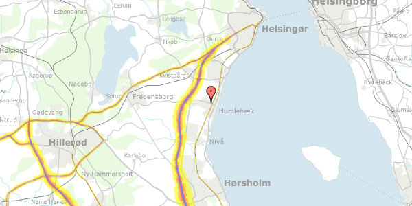 Trafikstøjkort på Baunebjergvej 125A, 3050 Humlebæk