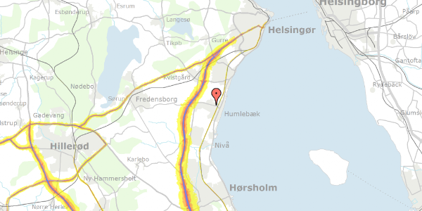 Trafikstøjkort på Baunebjergvej 127, 3050 Humlebæk