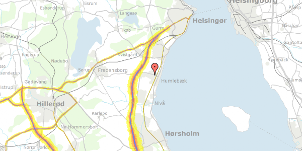 Trafikstøjkort på Baunebjergvej 320, 3050 Humlebæk