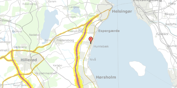 Trafikstøjkort på Baunebjergvej 377, 3050 Humlebæk