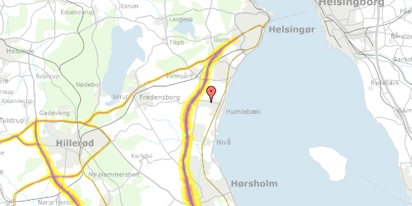 Trafikstøjkort på Bogårdsvej 214, 3050 Humlebæk