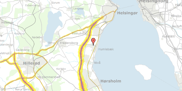 Trafikstøjkort på Boserupvej 214, 3050 Humlebæk