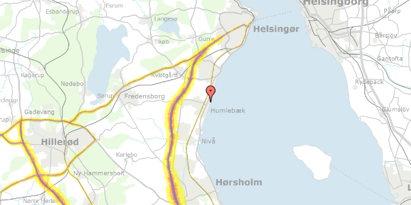 Trafikstøjkort på Ida Tesdorpfsvej 2, 3050 Humlebæk