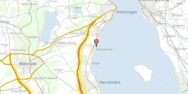 Trafikstøjkort på Jernbane Alle 1, 3050 Humlebæk