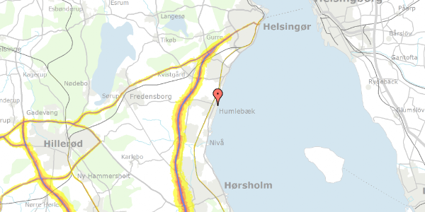 Trafikstøjkort på Jernbane Alle 2, 3050 Humlebæk