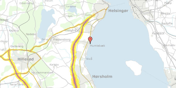 Trafikstøjkort på Jernbane Alle 8, 3050 Humlebæk