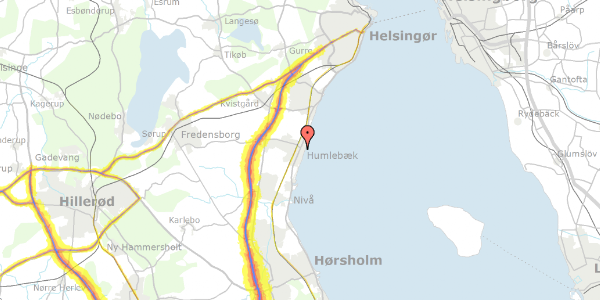 Trafikstøjkort på Jernbane Alle 10, 3050 Humlebæk