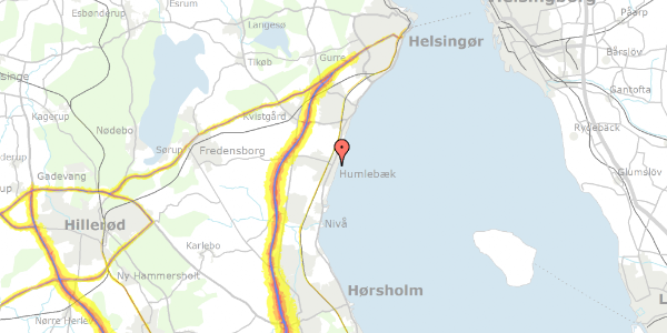 Trafikstøjkort på Kastanie Alle 2, 3050 Humlebæk