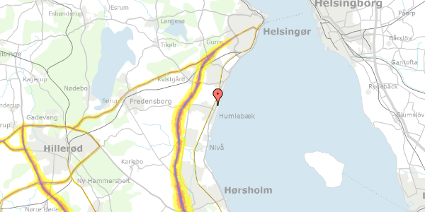 Trafikstøjkort på Kirkeskov Alle 11, st. 3, 3050 Humlebæk