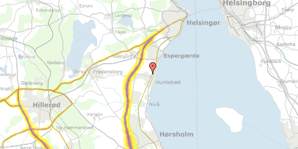 Trafikstøjkort på Kirkeskov Alle 34, 2. th, 3050 Humlebæk