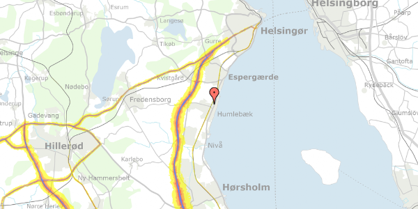 Trafikstøjkort på Kirkeskov Alle 62, 1. th, 3050 Humlebæk