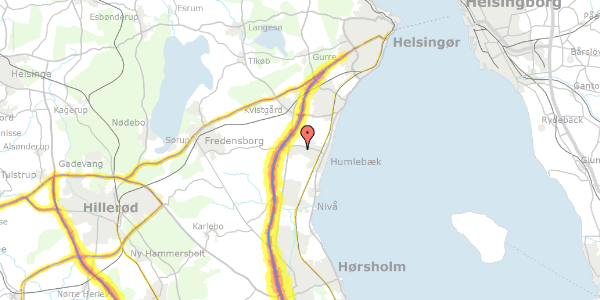 Trafikstøjkort på Langebjergvej 265A, 3050 Humlebæk