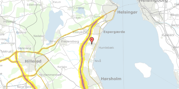 Trafikstøjkort på Langebjergvej 333, 3050 Humlebæk