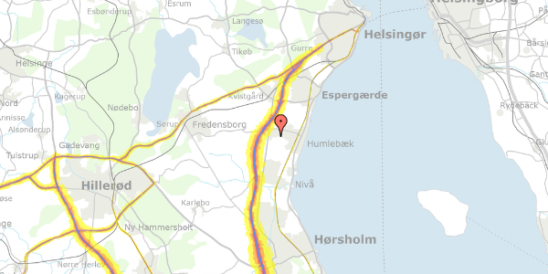 Trafikstøjkort på Langebjergvej 558, 3050 Humlebæk