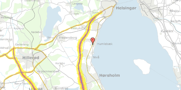 Trafikstøjkort på Strandgårdsvej 9, 3050 Humlebæk