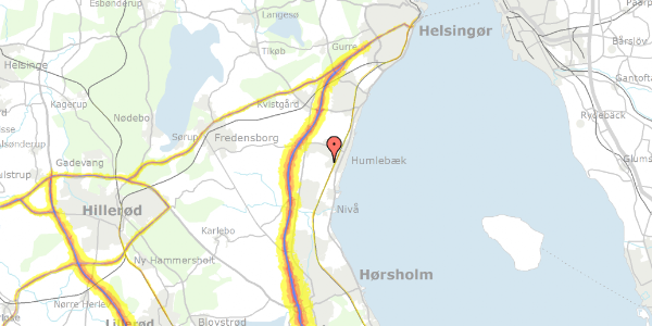 Trafikstøjkort på Strandgårdsvej 42, 3050 Humlebæk