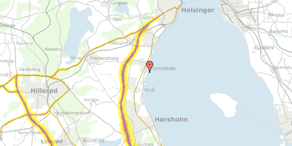 Trafikstøjkort på Strandhøjsvej 10, 3050 Humlebæk