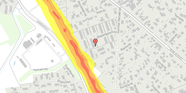 Trafikstøjkort på Maglehøjparken 95, 3600 Frederikssund