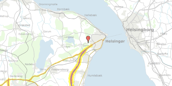 Trafikstøjkort på Gurrevej 292A, 3000 Helsingør