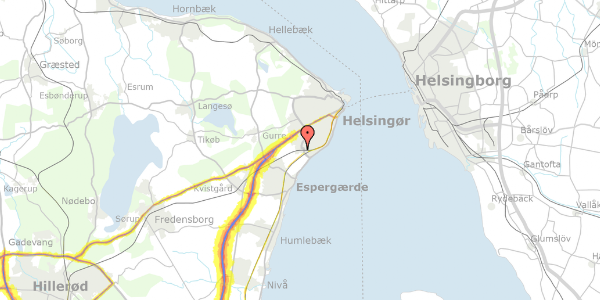 Trafikstøjkort på Hasselhøj 13, 3070 Snekkersten