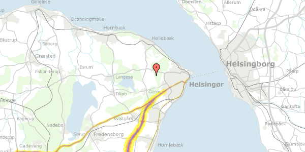 Trafikstøjkort på Nybovej 13, 3000 Helsingør