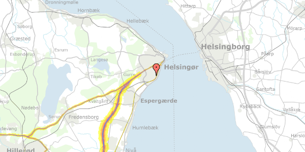 Trafikstøjkort på Rønnebær Alle 2, 3000 Helsingør