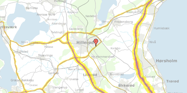 Trafikstøjkort på Bjørnebakken 25, 3400 Hillerød