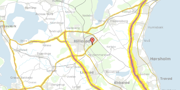 Trafikstøjkort på Bjørnebakken 27, 3400 Hillerød