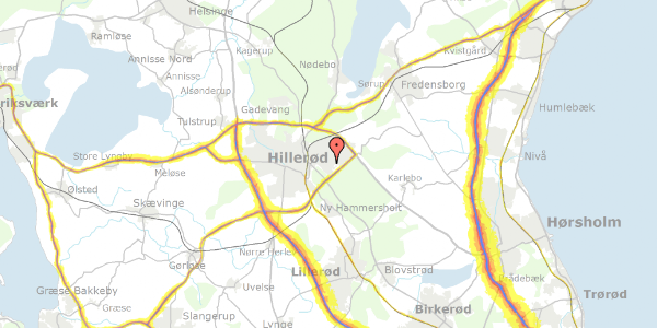 Trafikstøjkort på Dyrehavevej 82, 3400 Hillerød