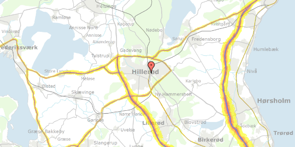 Trafikstøjkort på Humlehaven 14, 3400 Hillerød