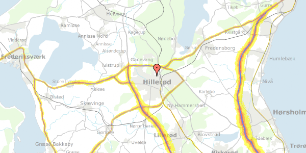 Trafikstøjkort på Rørdamsvej 4, 3400 Hillerød