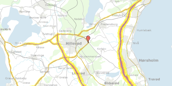 Trafikstøjkort på Smedievej 59, 3400 Hillerød