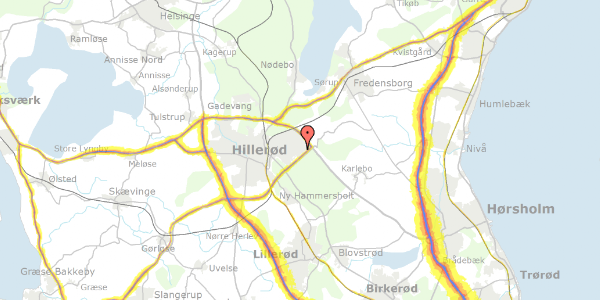 Trafikstøjkort på Tolvkarlevej 143, 3400 Hillerød