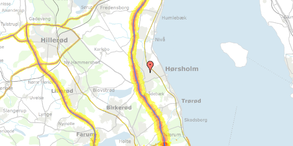 Trafikstøjkort på Birkevej 22, 2970 Hørsholm