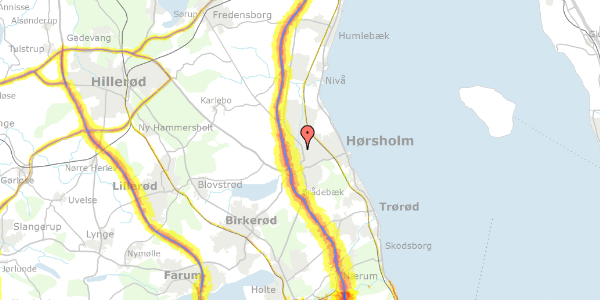 Trafikstøjkort på Hækkevej 10, 2970 Hørsholm