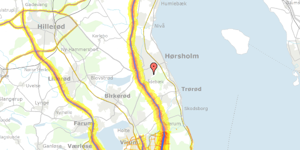 Trafikstøjkort på Jens Bornøs Vej 34, 2970 Hørsholm