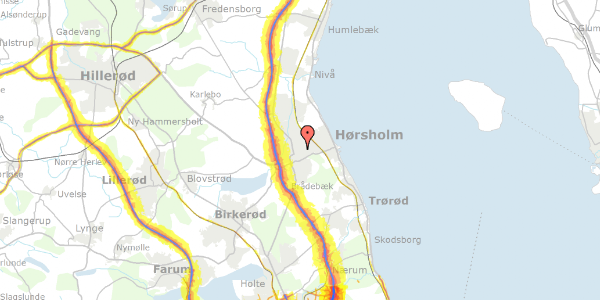 Trafikstøjkort på Kornbakken 9, 2970 Hørsholm