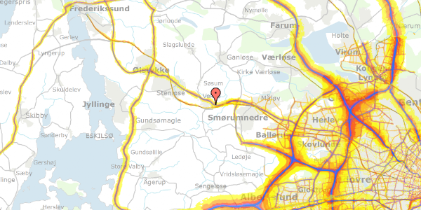 Trafikstøjkort på Korshøj 302, 3670 Veksø Sjælland