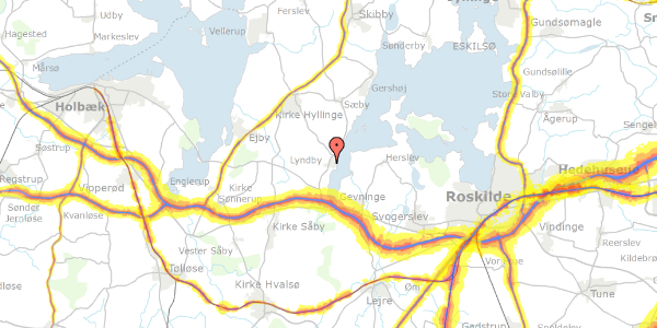 Trafikstøjkort på Baunehøjvænge 2, 4070 Kirke Hyllinge