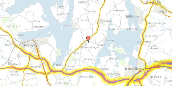 Trafikstøjkort på Løvkjærgaardsvej 13, 4070 Kirke Hyllinge