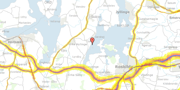 Trafikstøjkort på Rødtjørnevej 23, 4070 Kirke Hyllinge