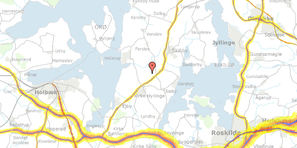 Trafikstøjkort på Trehøjevej 28, 4070 Kirke Hyllinge