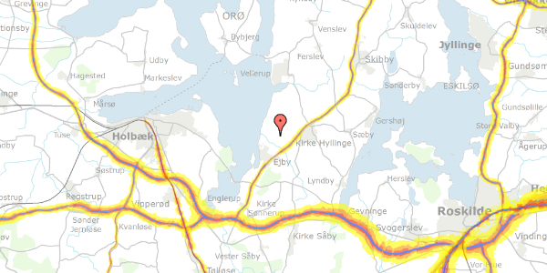 Trafikstøjkort på Åhusene 23, 4070 Kirke Hyllinge