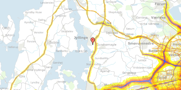 Trafikstøjkort på Korvetvej 11, 4040 Jyllinge