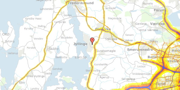 Trafikstøjkort på Lindbjergvej 29, 4040 Jyllinge