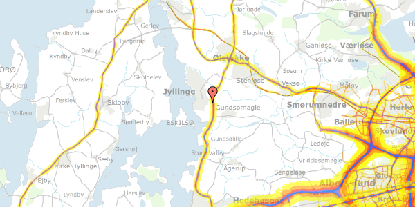 Trafikstøjkort på Plutovej 11, 4040 Jyllinge