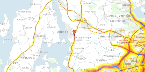 Trafikstøjkort på Plutovej 16, 4040 Jyllinge