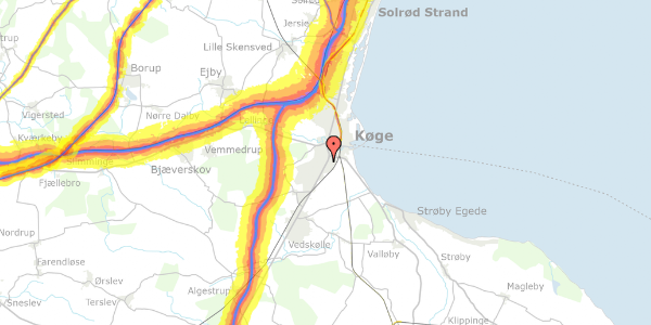 Trafikstøjkort på Astersvej 29, 1. th, 4600 Køge