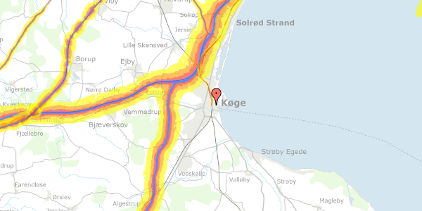 Trafikstøjkort på Bjerggade 1, st. th, 4600 Køge